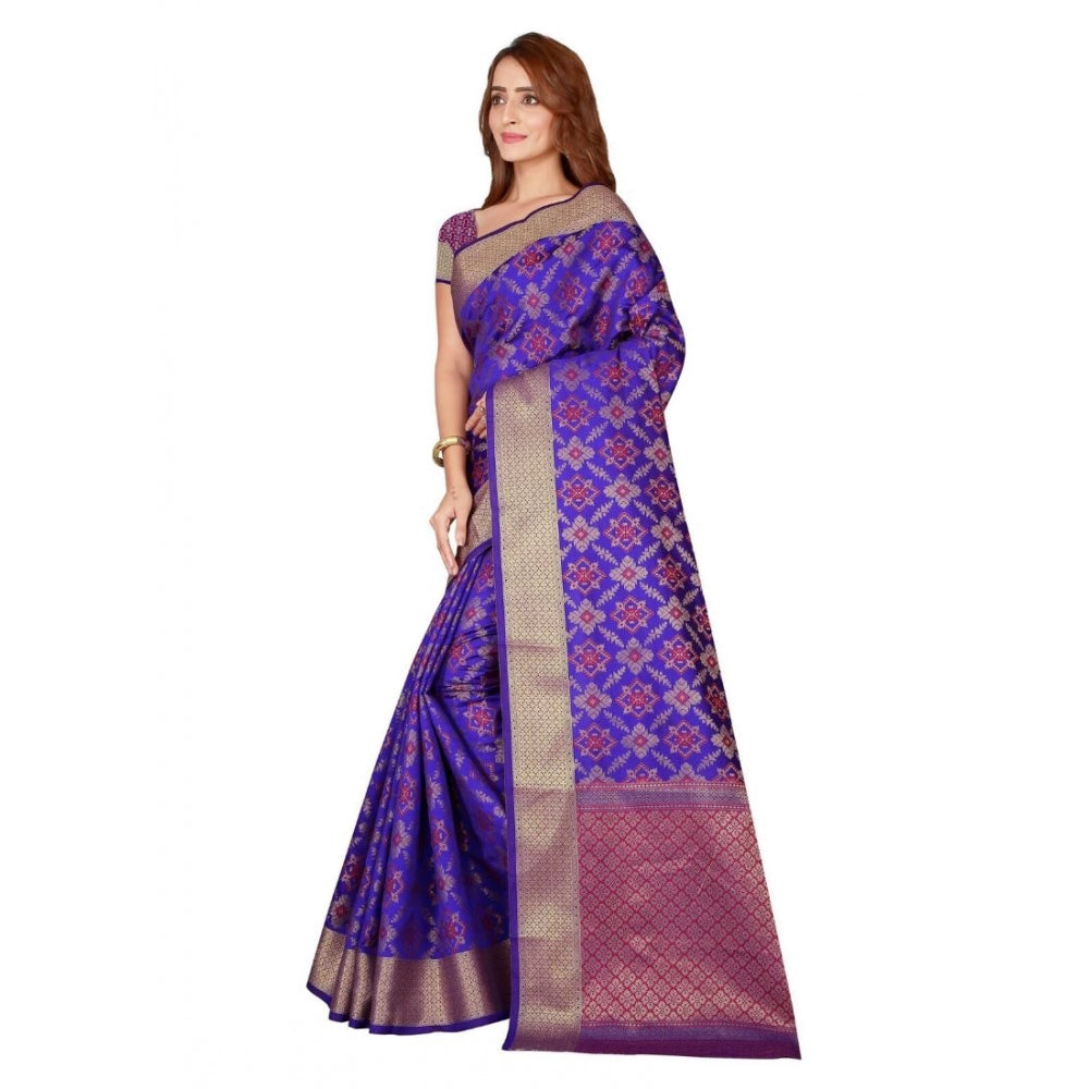 Clasymist Women's Kanjivaram Silk Saree with Blouse (Blue, 5-6 Mtrs)