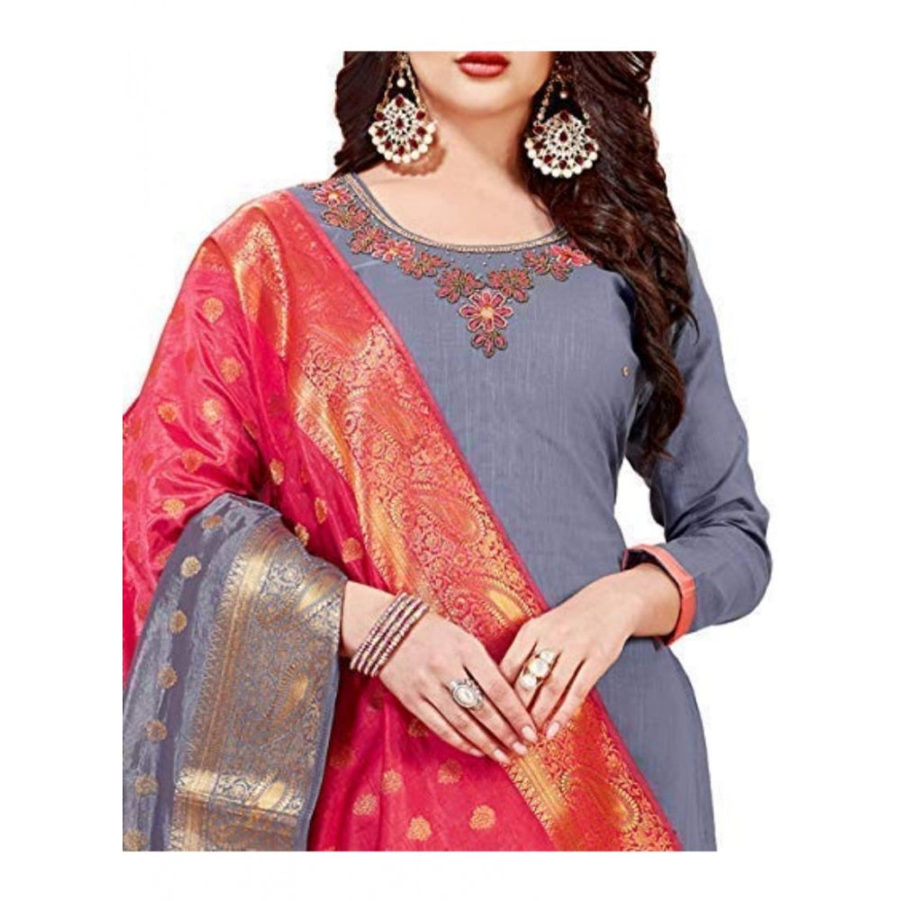 Clasymist Women's Slub Cotton Unstitched Salwar-Suit Material With Dupatta (Grey, 2 Mtr)