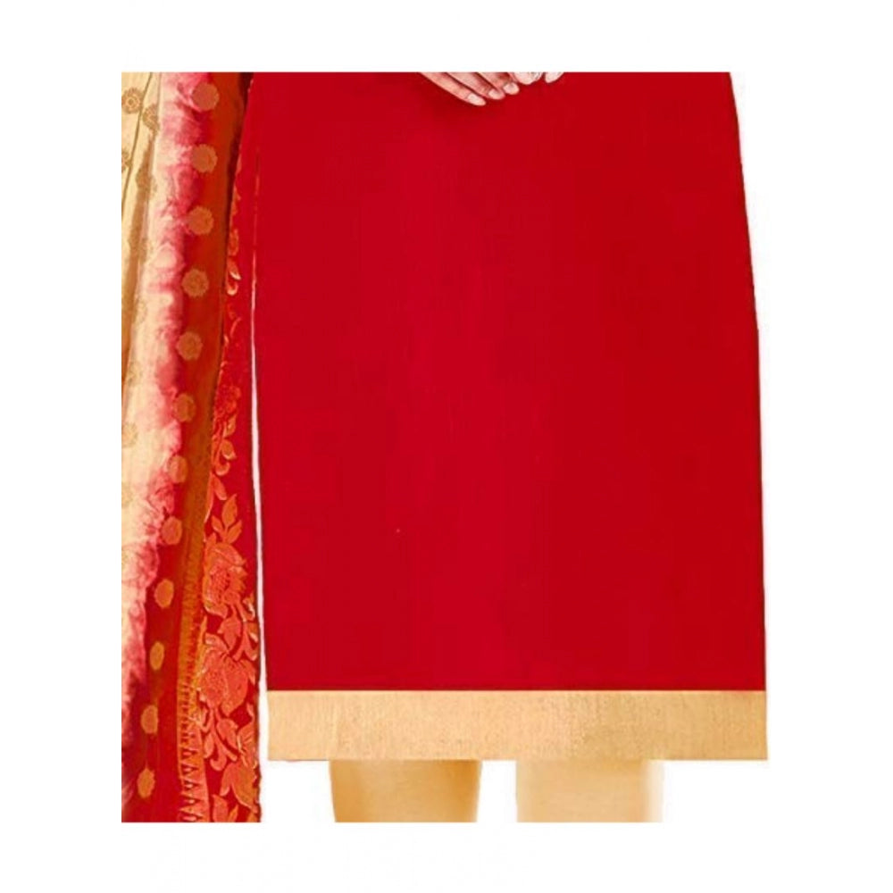 Clasymist Women's Slub Cotton Unstitched Salwar-Suit Material With Dupatta (Red, 2 Mtr)