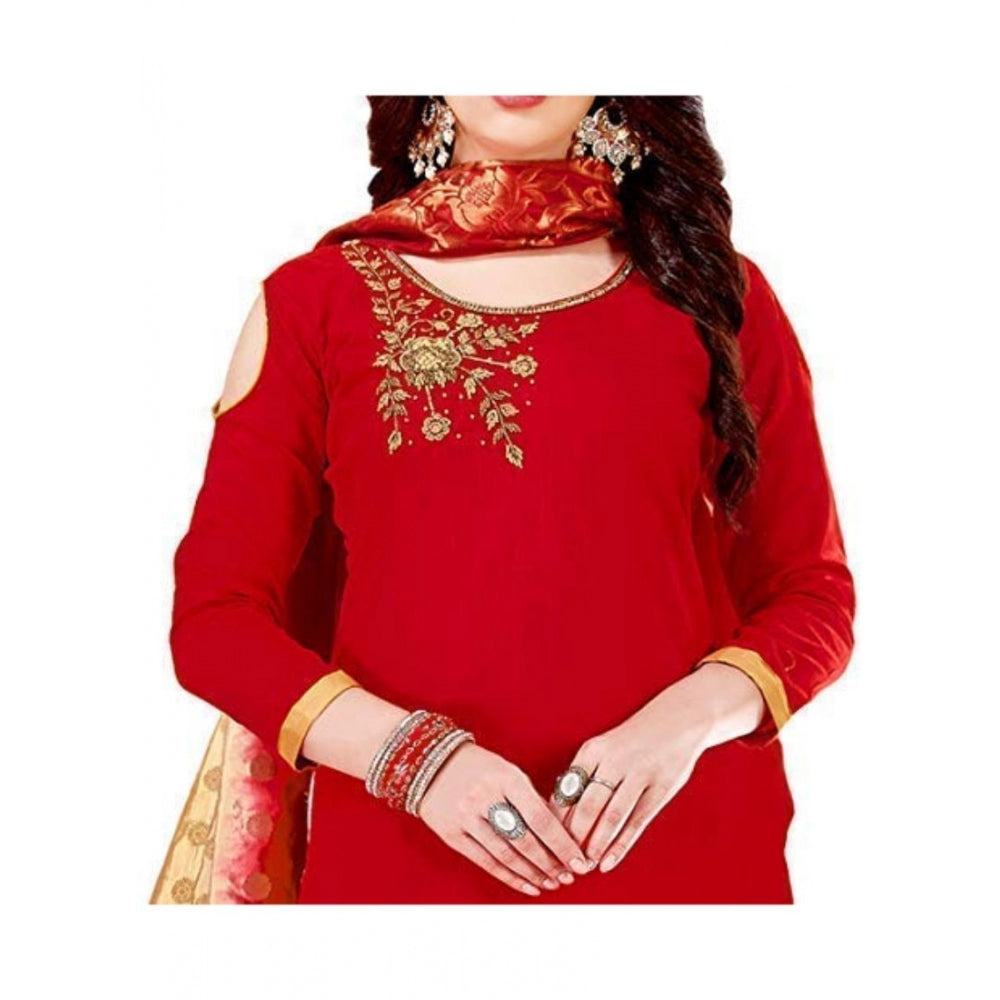 Clasymist Women's Slub Cotton Unstitched Salwar-Suit Material With Dupatta (Red, 2 Mtr)