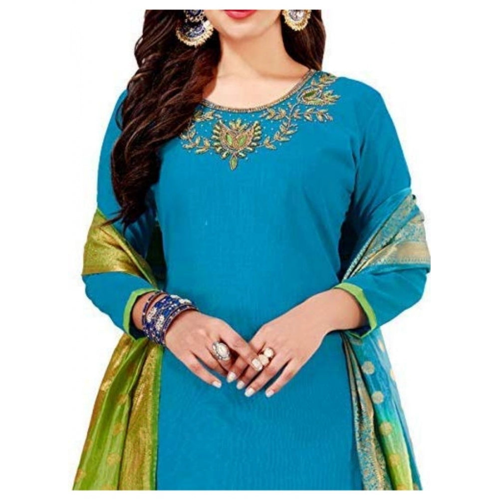 Clasymist Women's Slub Cotton Unstitched Salwar-Suit Material With Dupatta (Sky Blue, 2 Mtr)