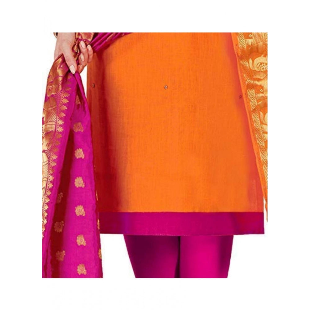 Clasymist Women's Slub Cotton Unstitched Salwar-Suit Material With Dupatta (Orange, 2 Mtr)