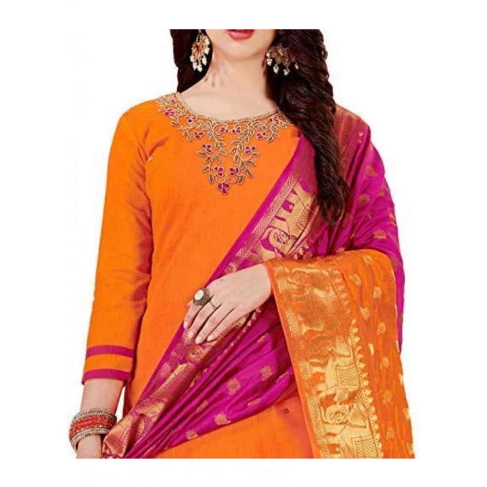 Clasymist Women's Slub Cotton Unstitched Salwar-Suit Material With Dupatta (Orange, 2 Mtr)