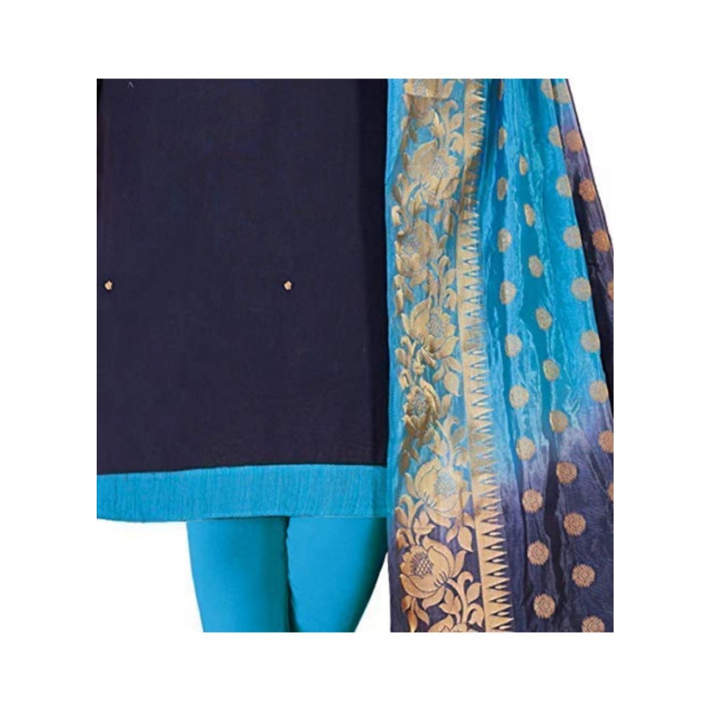 Clasymist Women's Slub Cotton Unstitched Salwar-Suit Material With Dupatta (Navy Blue, 2 Mtr)