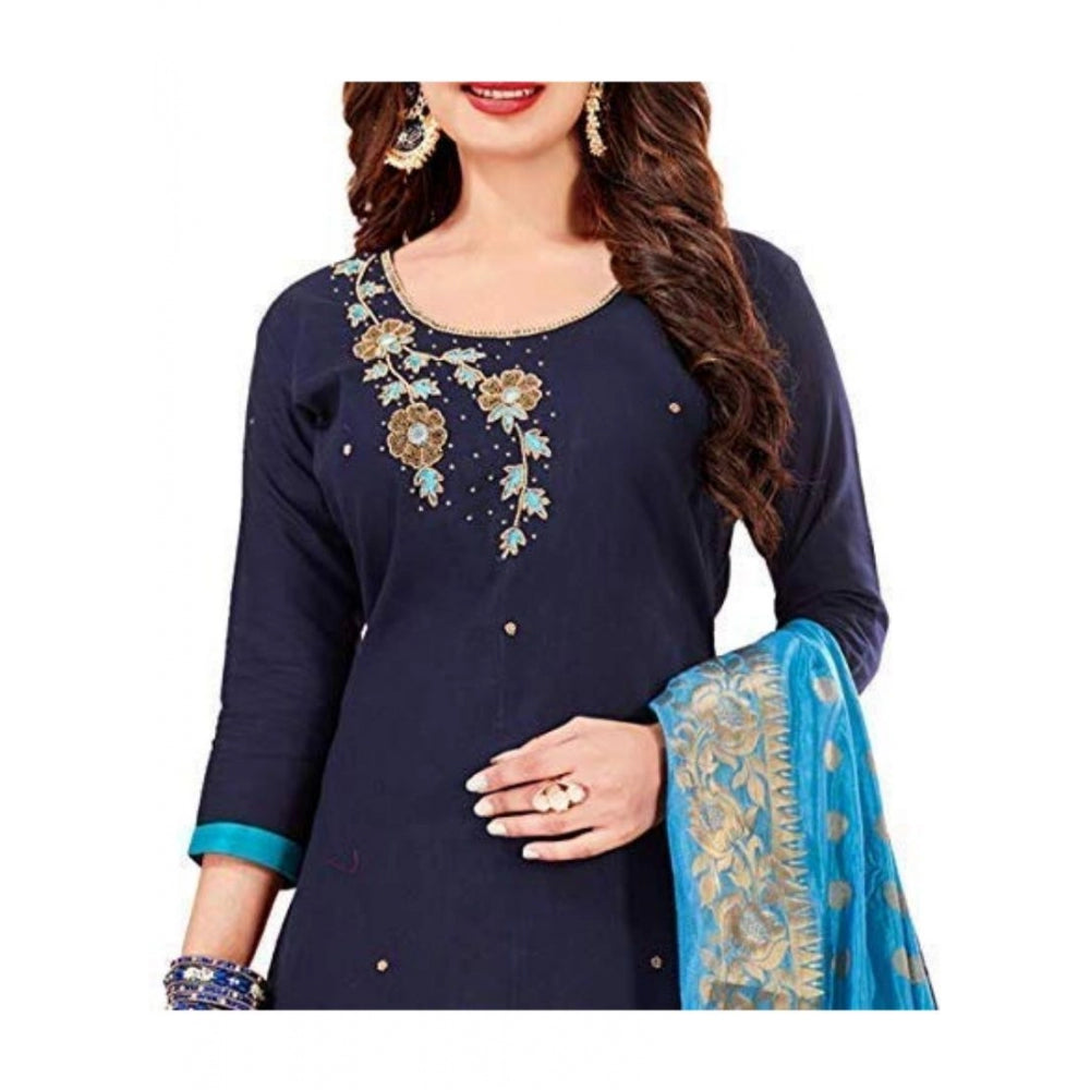 Clasymist Women's Slub Cotton Unstitched Salwar-Suit Material With Dupatta (Navy Blue, 2 Mtr)