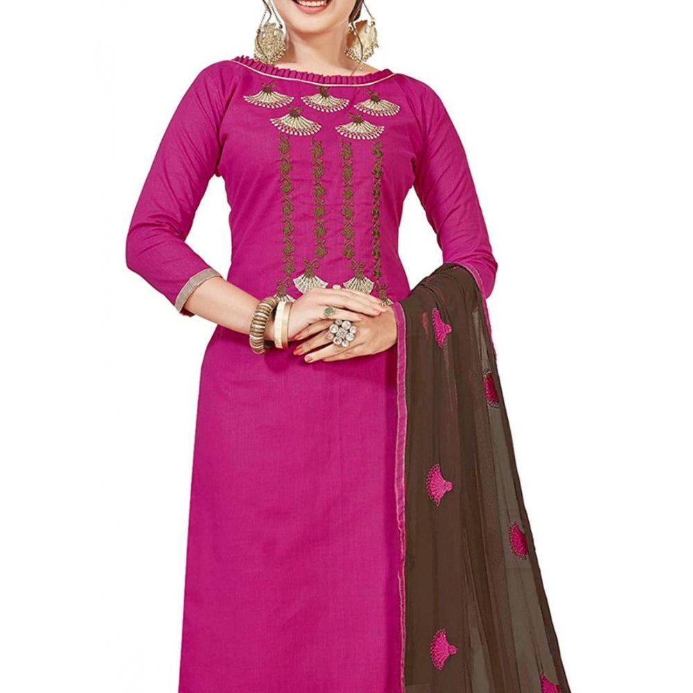 Clasymist Women's Slub Cotton Unstitched Salwar-Suit Material With Dupatta (Pink, 2 Mtr)