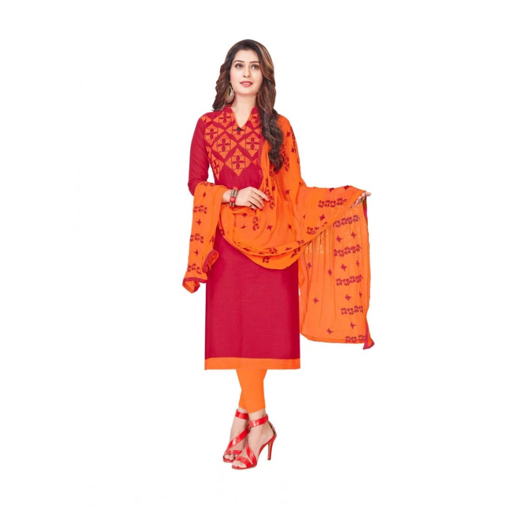 Clasymist Women's Slub Cotton Unstitched Salwar-Suit Material With Dupatta (Red, 2 Mtr)