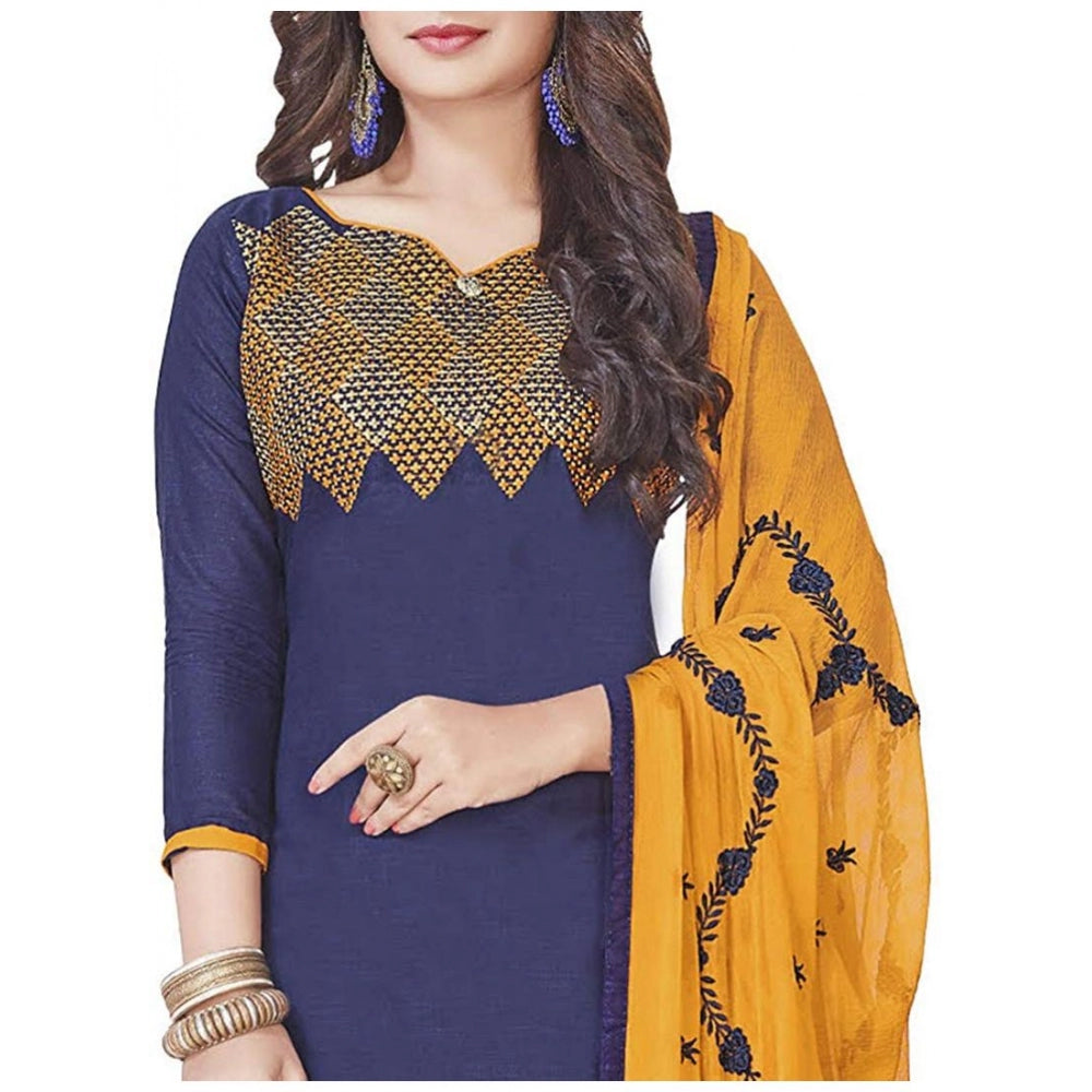 Clasymist Women's Slub Cotton Unstitched Salwar-Suit Material With Dupatta (Navy Blue, 2 Mtr)