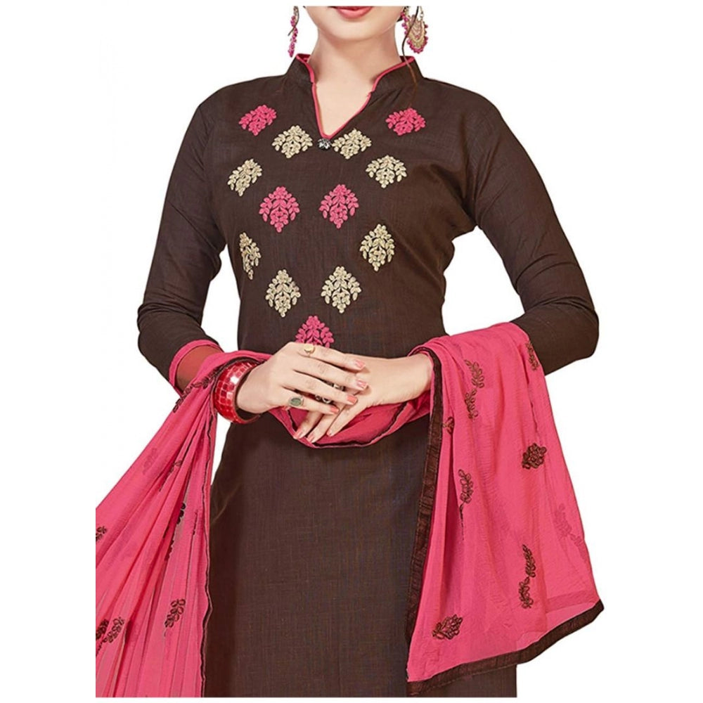 Clasymist Women's Slub Cotton Unstitched Salwar-Suit Material With Dupatta (Brown, 2 Mtr)