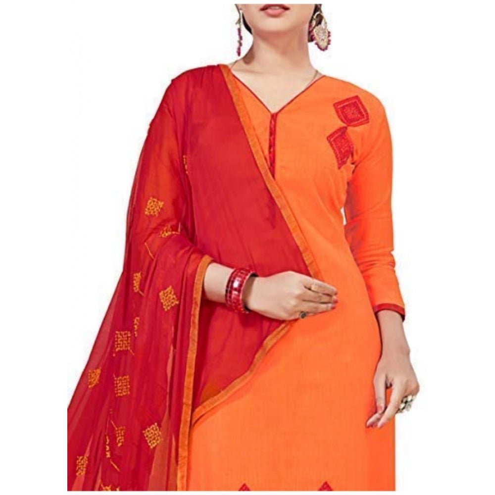 Clasymist Women's Slub Cotton Unstitched Salwar-Suit Material With Dupatta (Orange, 2 Mtr)