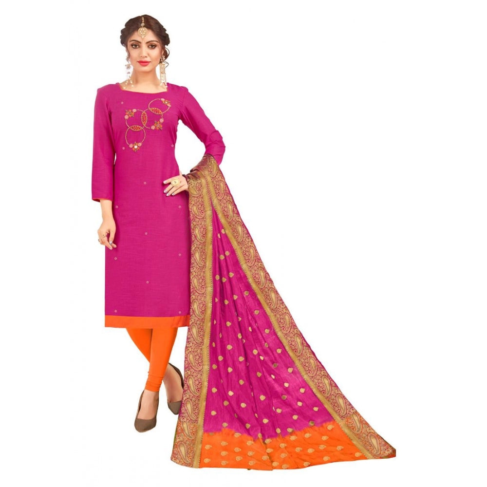 Clasymist Women's South Slub Cotton Unstitched Salwar-Suit Material With Dupatta (Pink, 2 Mtr)