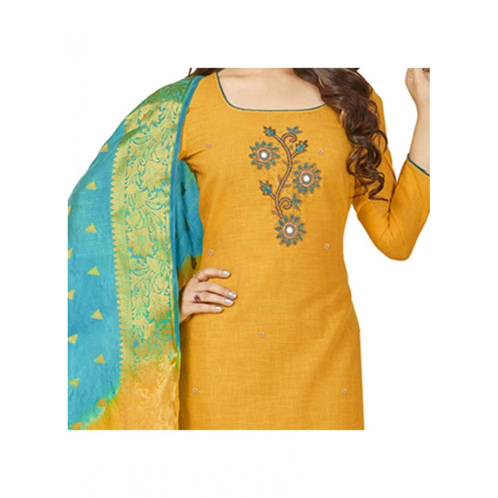 Clasymist Women's South Slub Cotton Unstitched Salwar-Suit Material With Dupatta (Yellow, 2 Mtr)