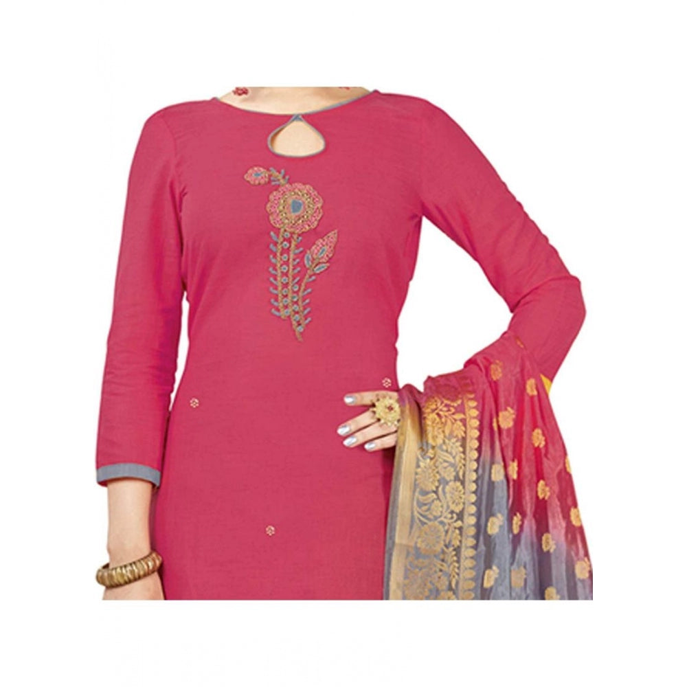 Clasymist Women's South Slub Cotton Unstitched Salwar-Suit Material With Dupatta (Pink, 2 Mtr)