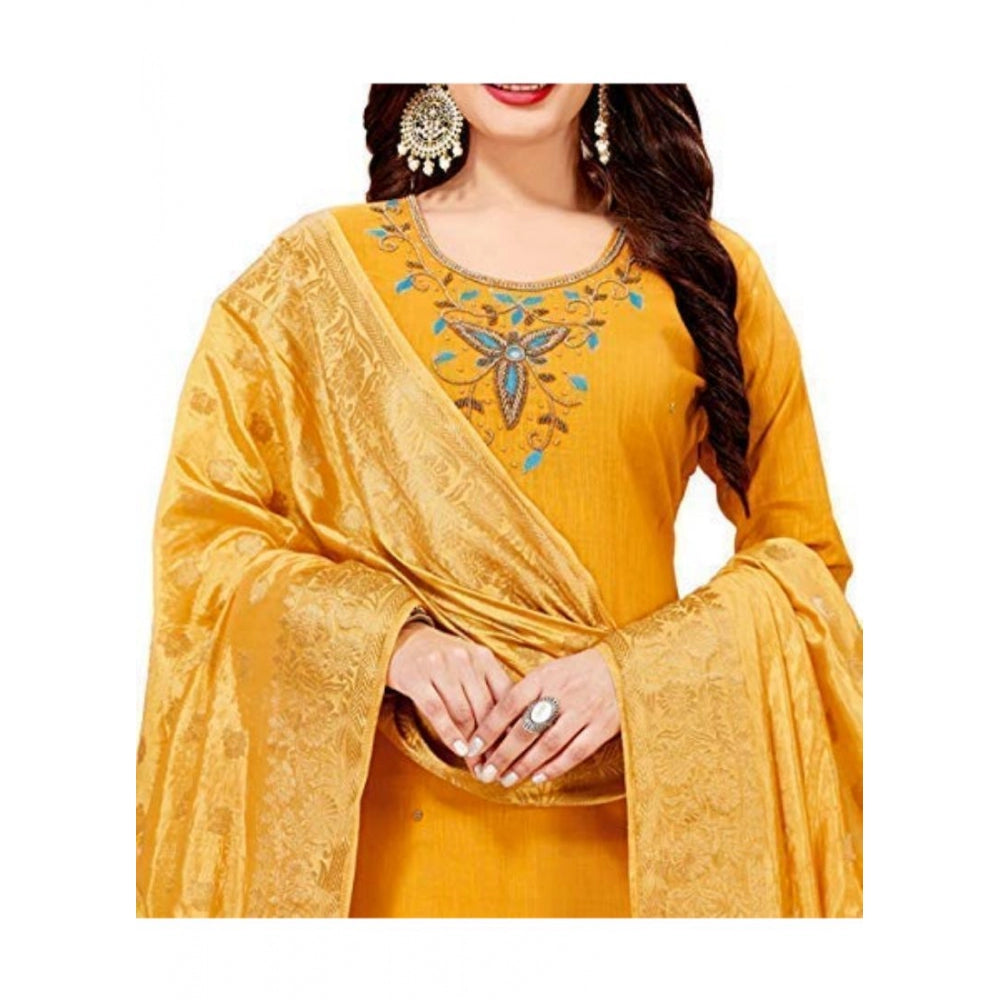 Clasymist Women's Slub Cotton Unstitched Salwar-Suit Material With Dupatta (Yellow, 2 Mtr)