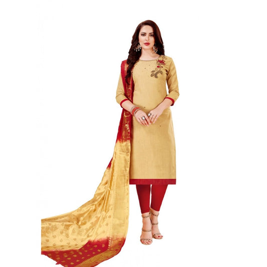 Clasymist Women's Slub Cotton Unstitched Salwar-Suit Material With Dupatta (Beige, 2 Mtr)