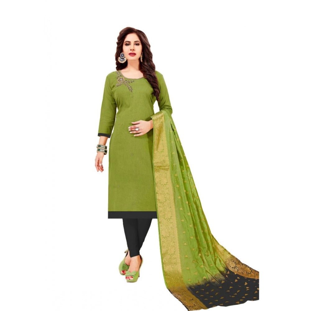 Clasymist Women's Slub Cotton Unstitched Salwar-Suit Material With Dupatta (Mahendi Green, 2 Mtr)