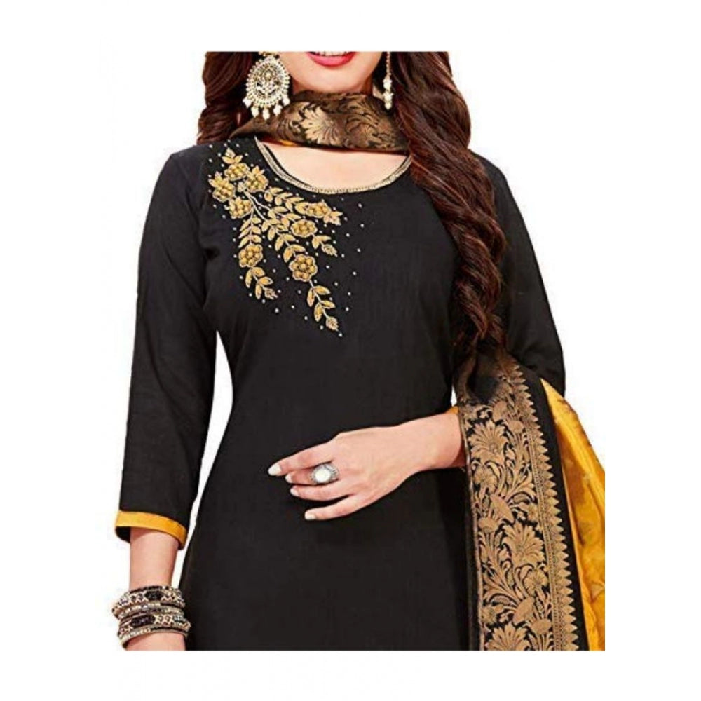 Clasymist Women's Slub Cotton Unstitched Salwar-Suit Material With Dupatta (Black, 2 Mtr)