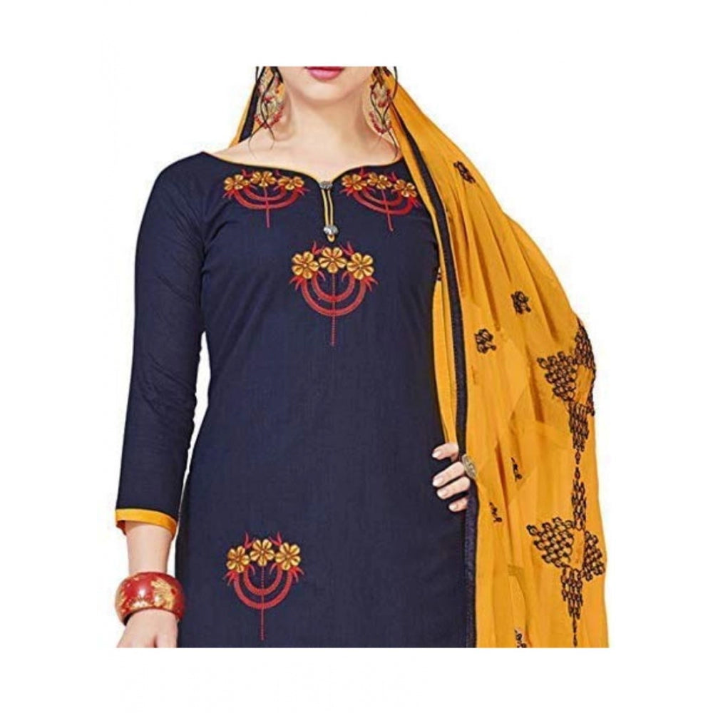 Clasymist Women's Slub Cotton Unstitched Salwar-Suit Material With Dupatta (Navy Blue, 2 Mtr)