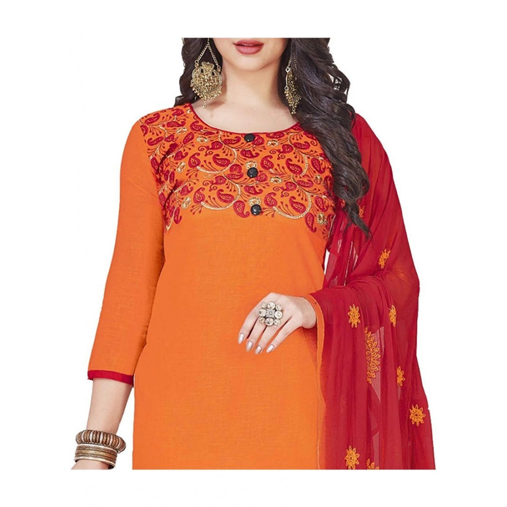 Clasymist Women's Slub Cotton Unstitched Salwar-Suit Material With Dupatta (Orange, 2 Mtr)