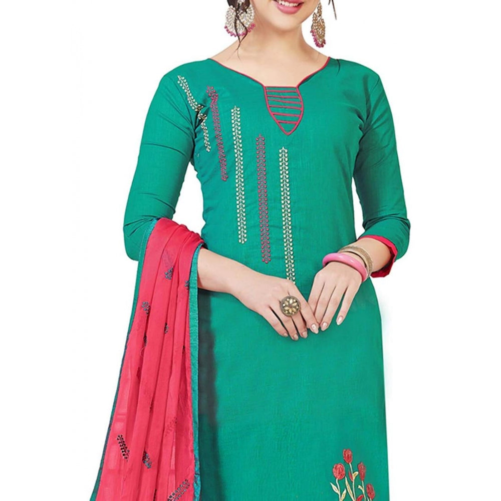 Clasymist Women's Slub Cotton Unstitched Salwar-Suit Material With Dupatta (Turquoise, 2 Mtr)