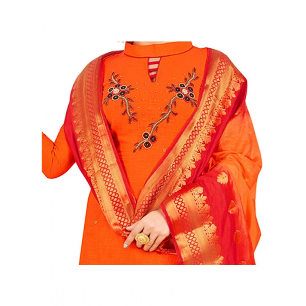 Clasymist Women's South Slub Cotton Unstitched Salwar-Suit Material With Dupatta (Orange, 2 Mtr)