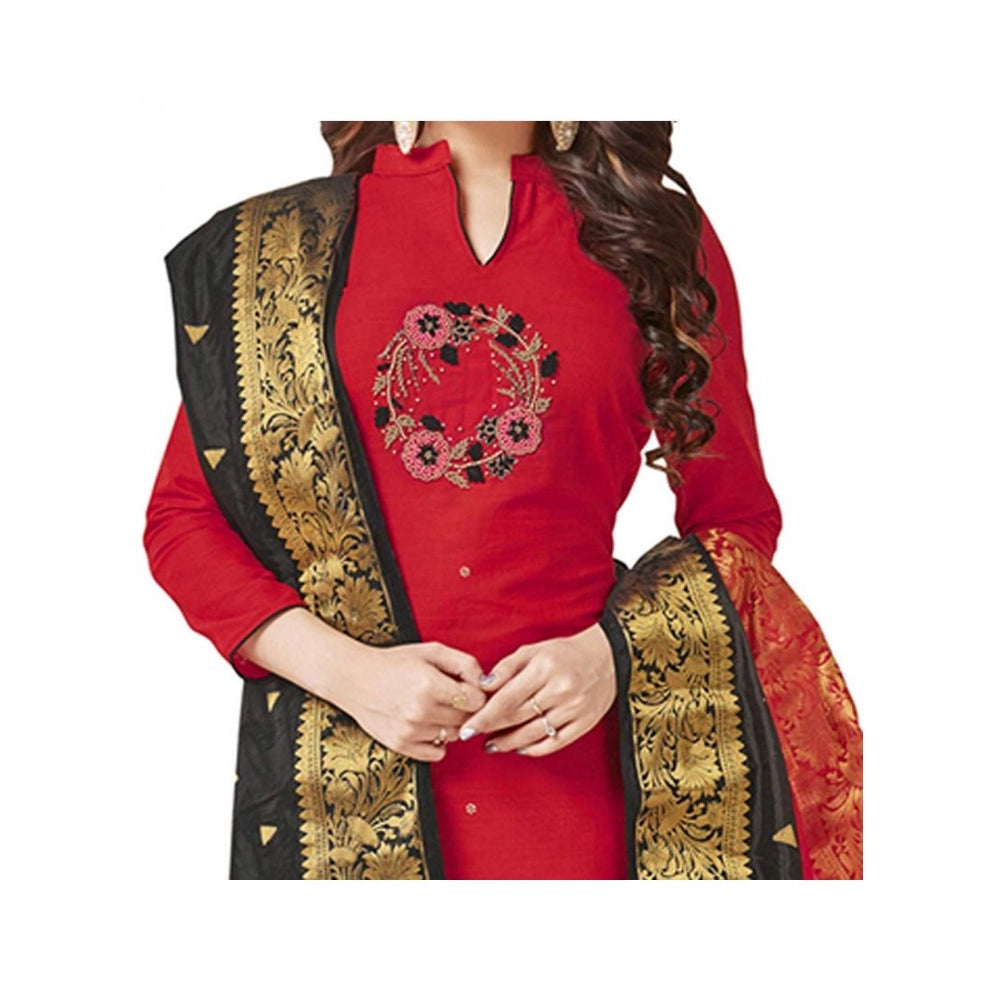 Clasymist Women's South Slub Cotton Unstitched Salwar-Suit Material With Dupatta (Red, 2 Mtr)