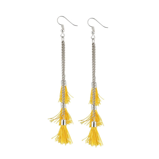 Clasymist Women's Silver Plated Hook Dangler Hanging Tassel Fashion Earrings-Silver