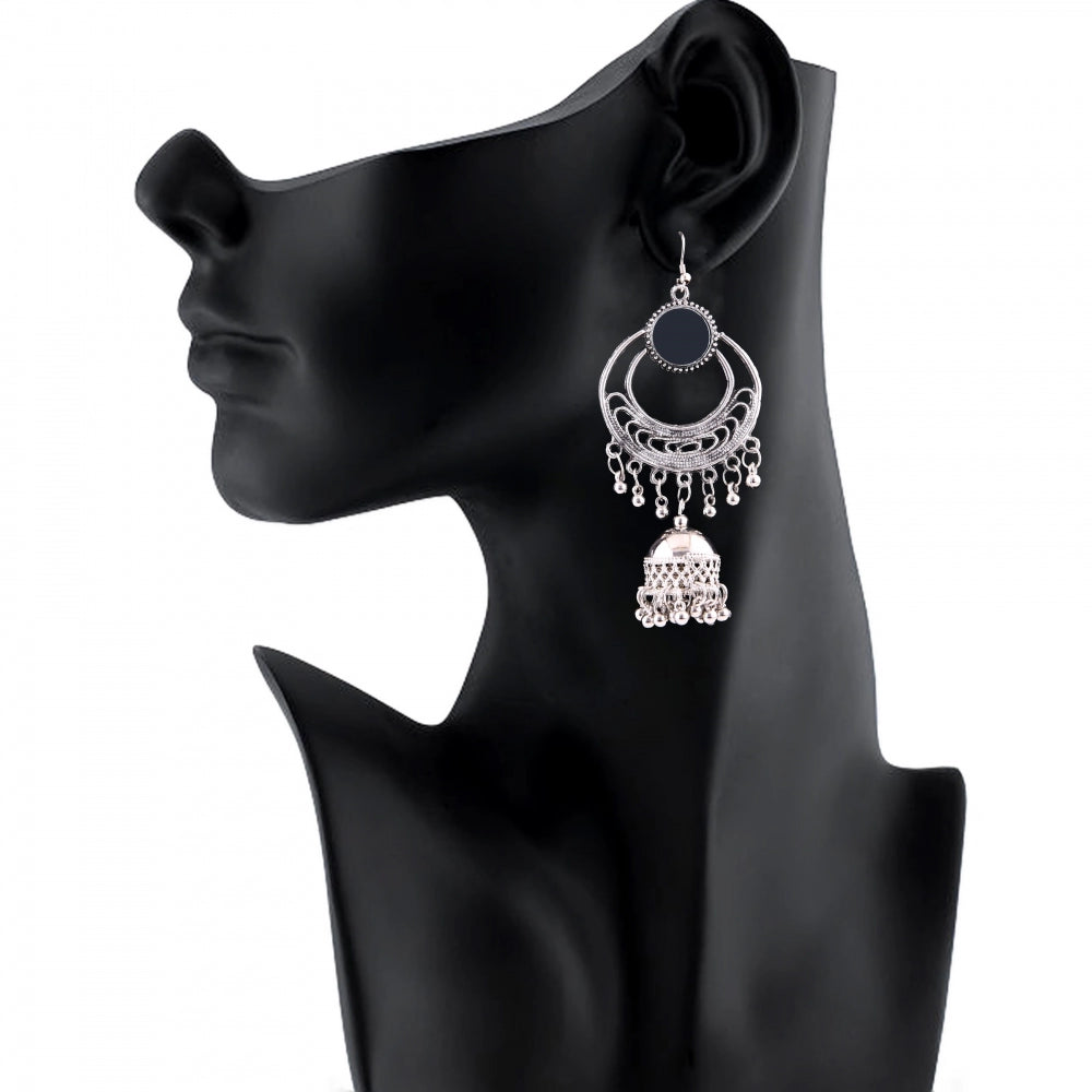 Clasymist Women's Silver Oxidized Hook Dangler Hanging Afgani Tribal Fancy Earrings-Silver