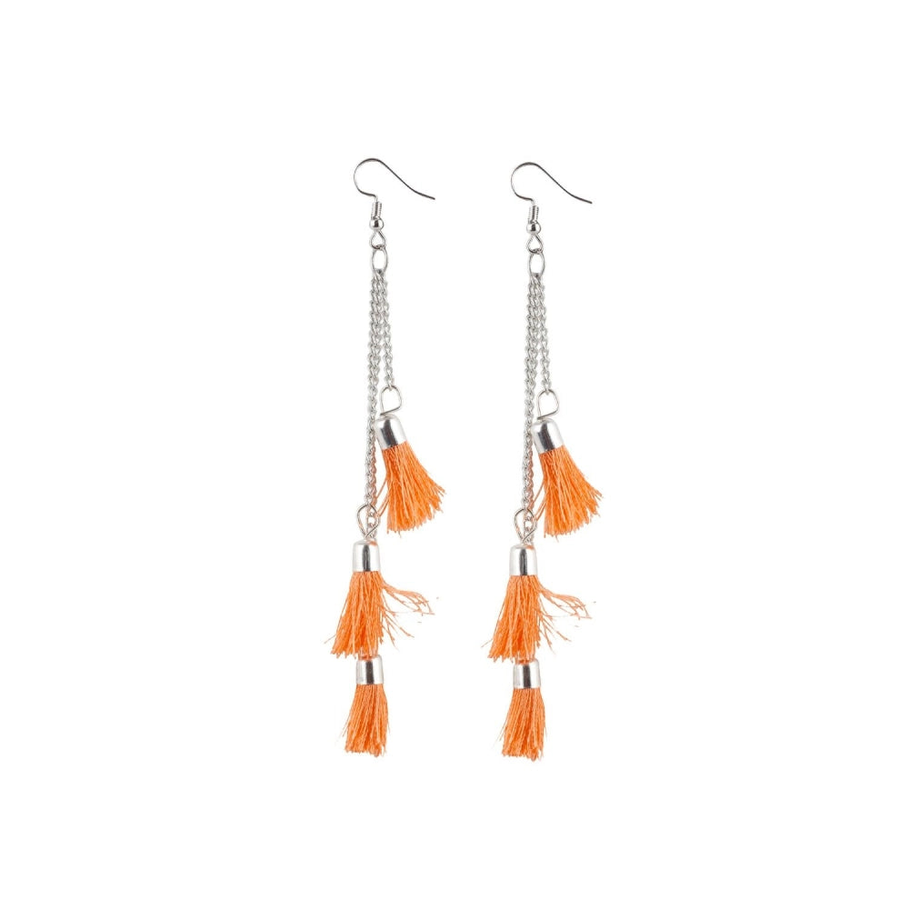 Clasymist Women's Tassels Beads Hook Dangler Hanging Hanging Earrings-Orange