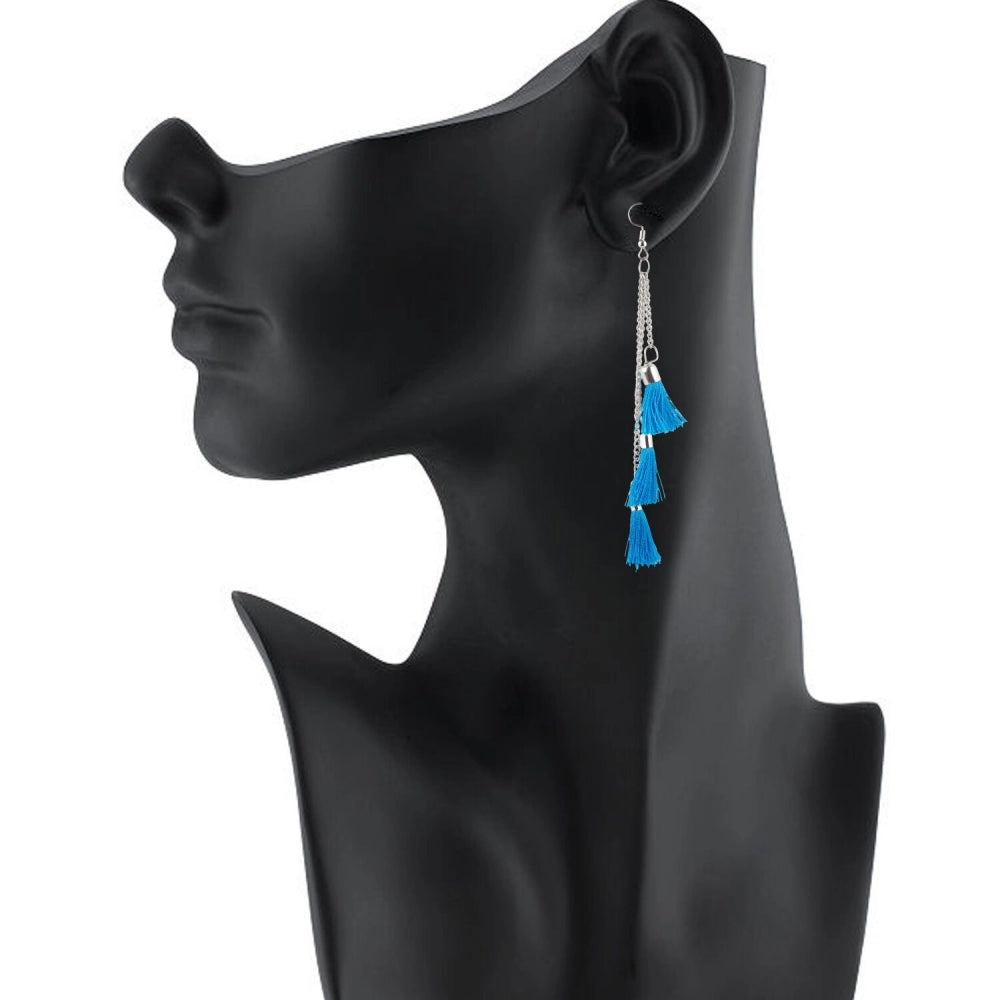 Clasymist Women's Tassels Beads Hook Dangler Hanging Hanging Earrings-Blue