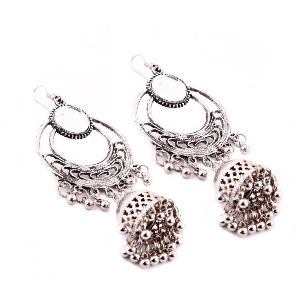 Clasymist Women's Silver Oxidized Hook Dangler Hanging Afgani Tribal Fancy Earrings-Silver