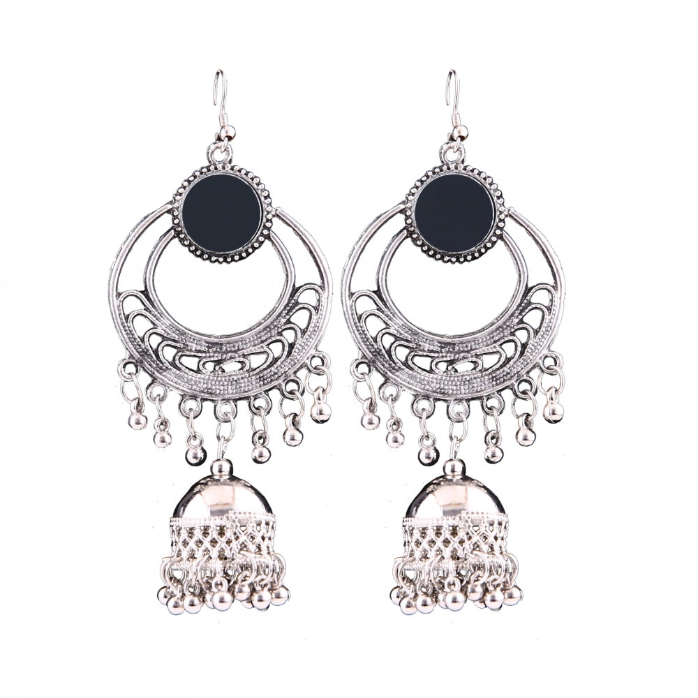 Clasymist Women's Silver Oxidized Hook Dangler Hanging Afgani Tribal Fancy Earrings-Silver