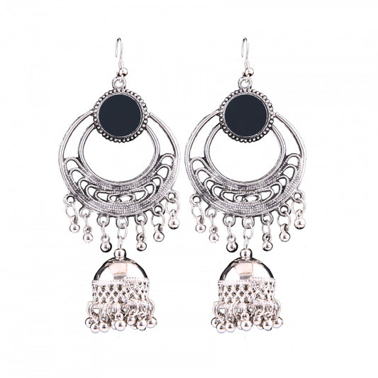 Clasymist Women's Silver Oxidized Hook Dangler Hanging Afgani Tribal Fancy Earrings-Silver