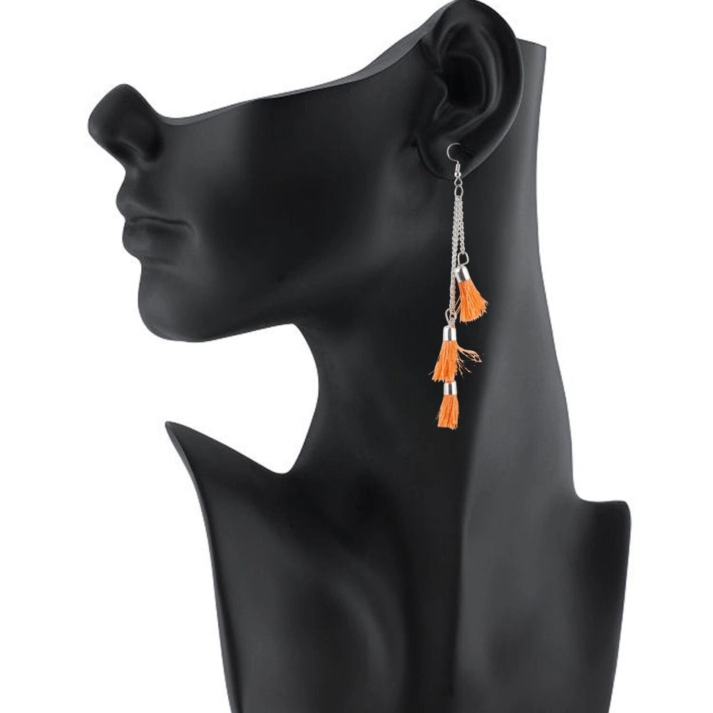 Clasymist Women's Tassels Beads Hook Dangler Hanging Hanging Earrings-Orange