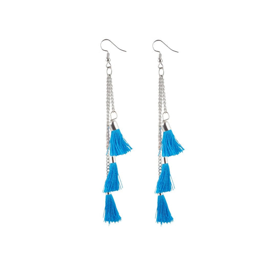 Clasymist Women's Tassels Beads Hook Dangler Hanging Hanging Earrings-Blue