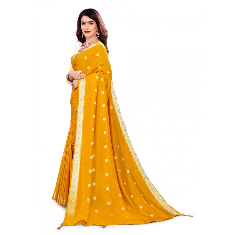 Clasymist Women's Vichitra Silk Saree With Blouse (Mustard, 5-6 Mtrs)