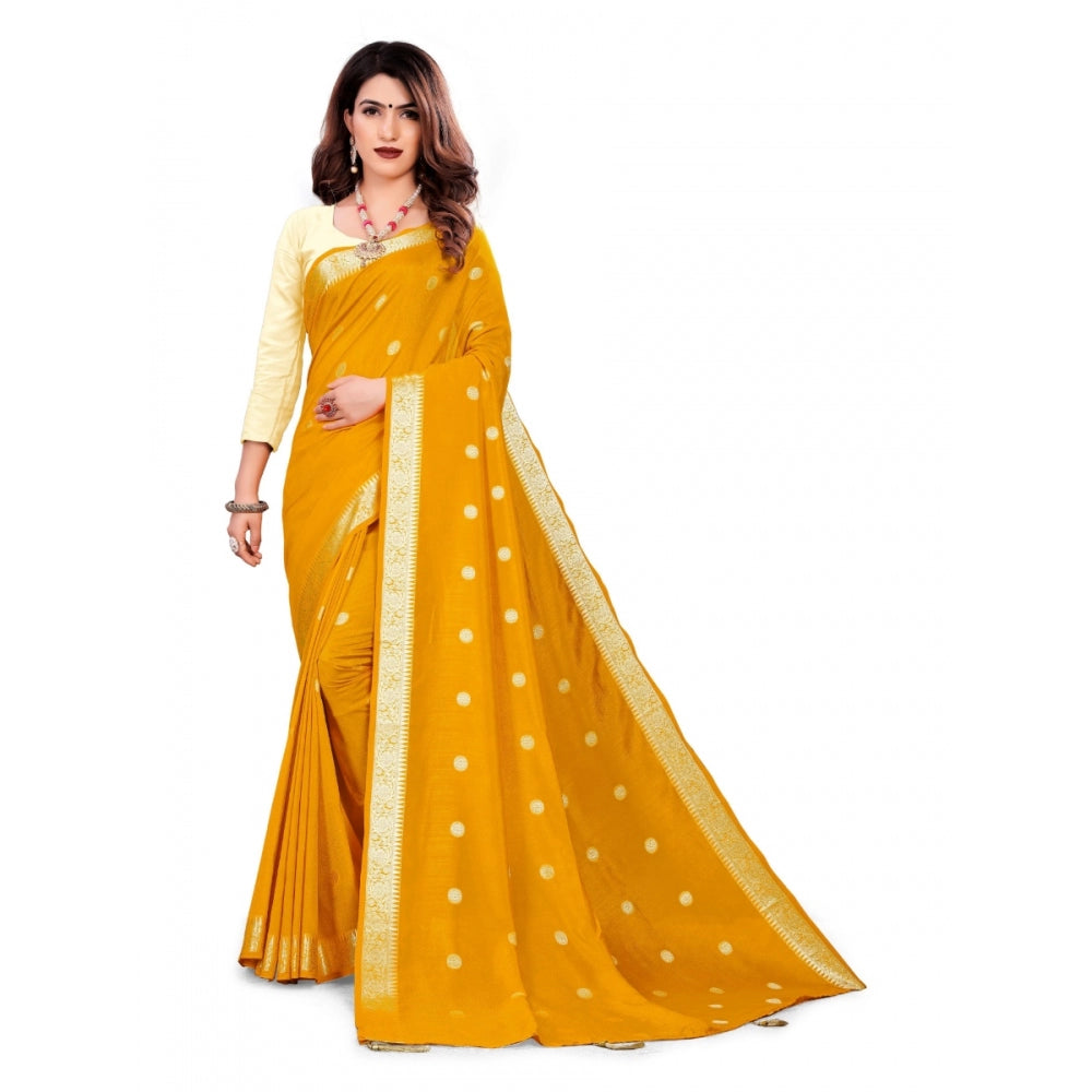 Clasymist Women's Vichitra Silk Saree With Blouse (Mustard, 5-6 Mtrs)