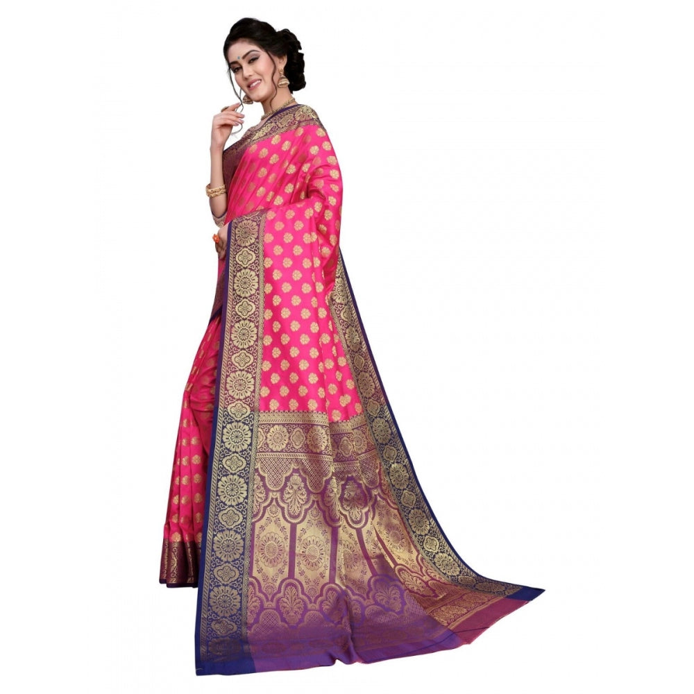 Clasymist Women's Sana Silk Jacquard Saree With Blouse (Pink, 5-6 Mtrs)