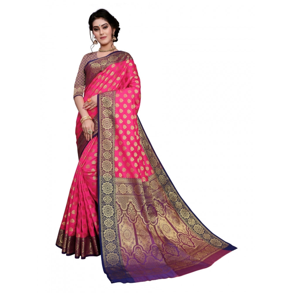 Clasymist Women's Sana Silk Jacquard Saree With Blouse (Pink, 5-6 Mtrs)