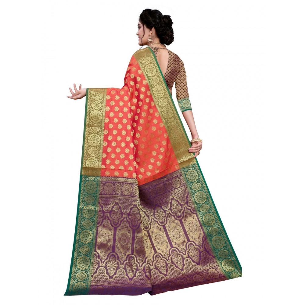 Clasymist Women's Sana Silk Jacquard Saree With Blouse (Orange, 5-6 Mtrs)