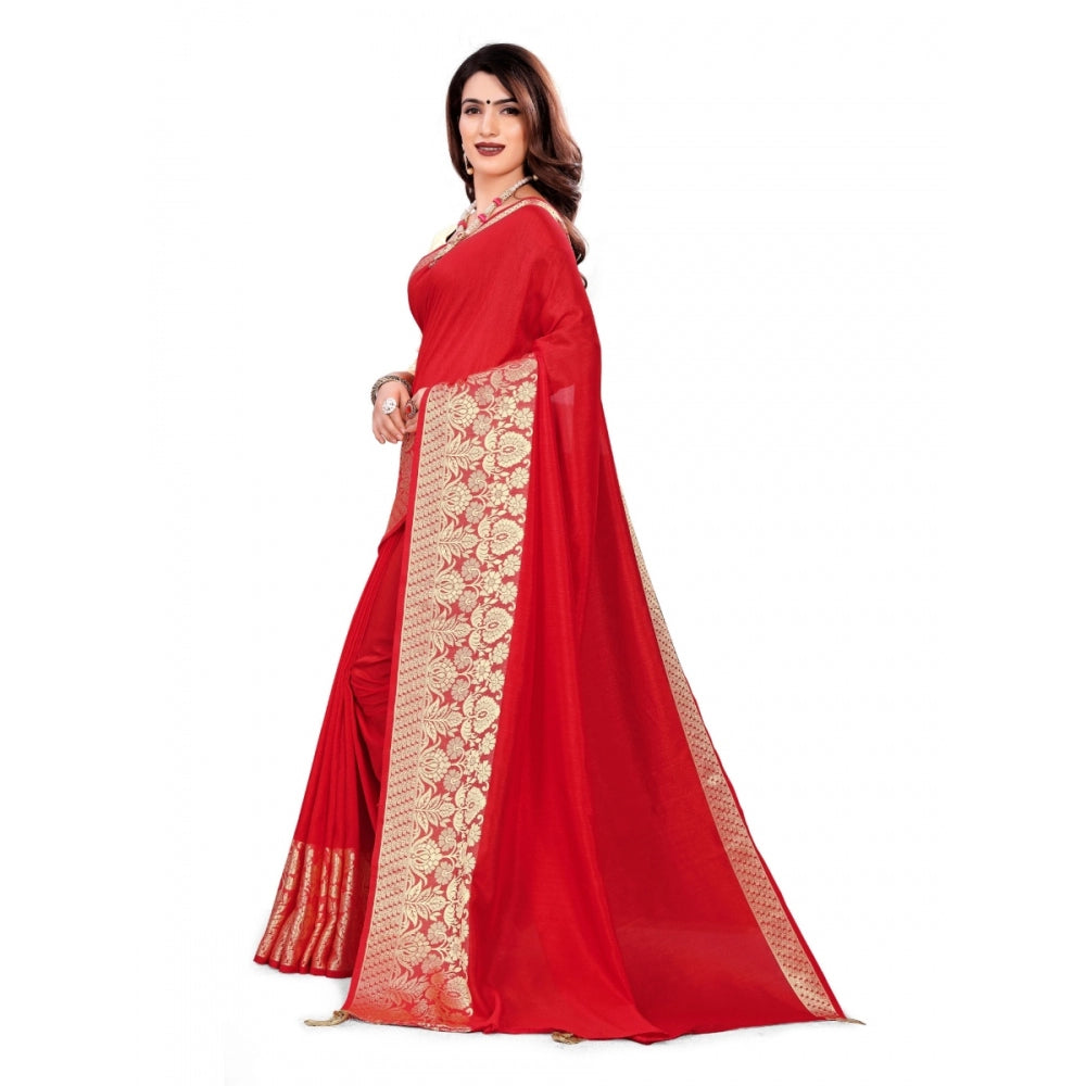 Clasymist Women's Vichitra Silk Saree With Blouse (Red, 5-6 Mtrs)