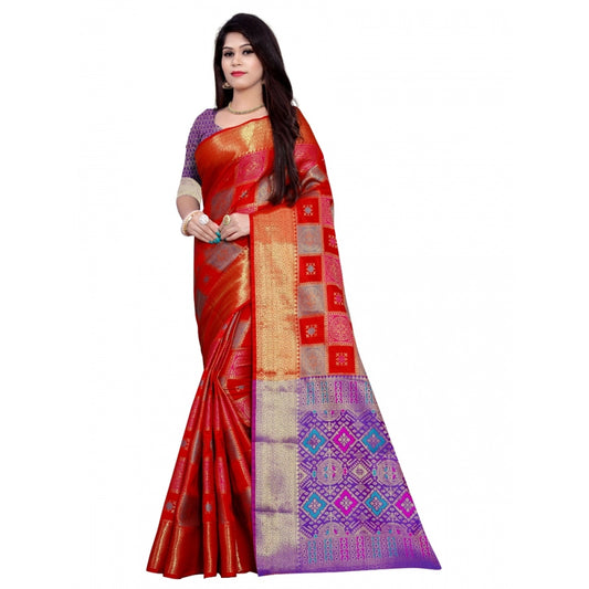 Clasymist Women's Banarasi Silk Saree With Blouse (Red, 5-6 Mtrs)