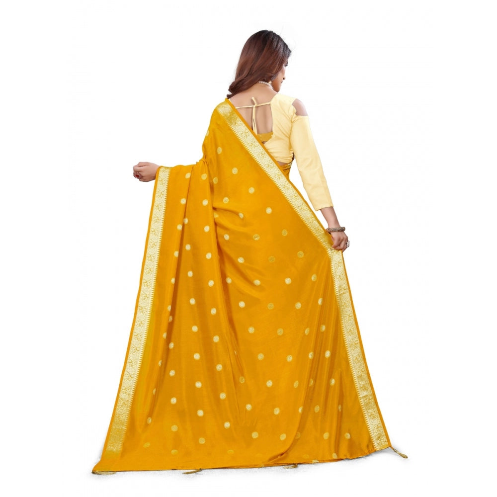 Clasymist Women's Vichitra Silk Saree With Blouse (Mustard, 5-6 Mtrs)