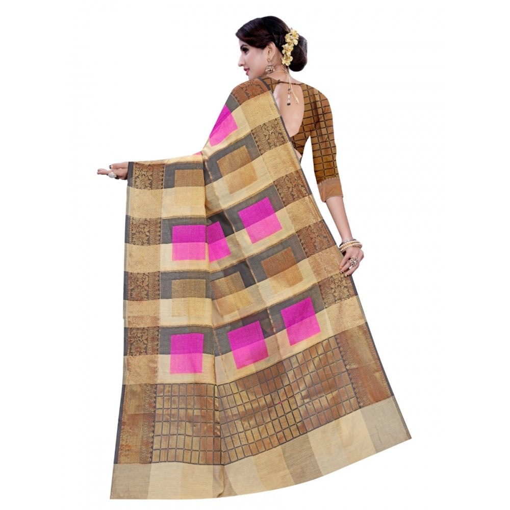 Clasymist Women's Cotton, Jacqaurd Saree With Blouse (Multi Color, 5-6 Mtrs)