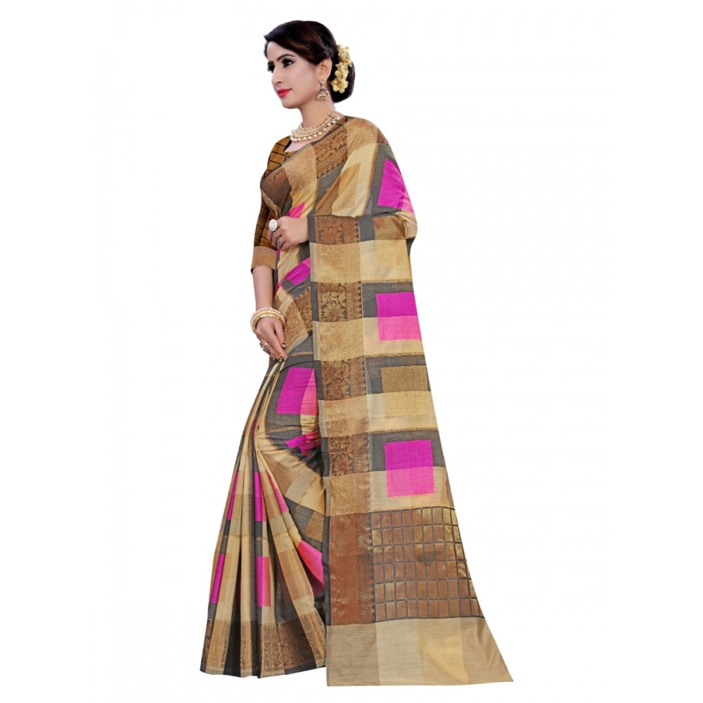 Clasymist Women's Cotton, Jacqaurd Saree With Blouse (Multi Color, 5-6 Mtrs)