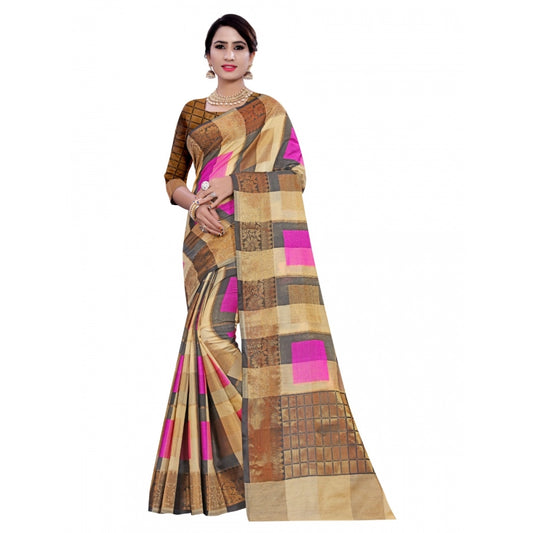 Clasymist Women's Cotton, Jacqaurd Saree With Blouse (Multi Color, 5-6 Mtrs)