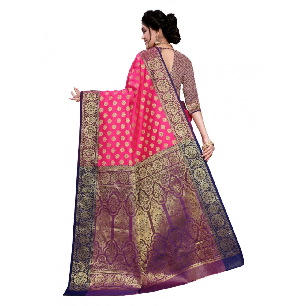 Clasymist Women's Sana Silk Jacquard Saree With Blouse (Pink, 5-6 Mtrs)