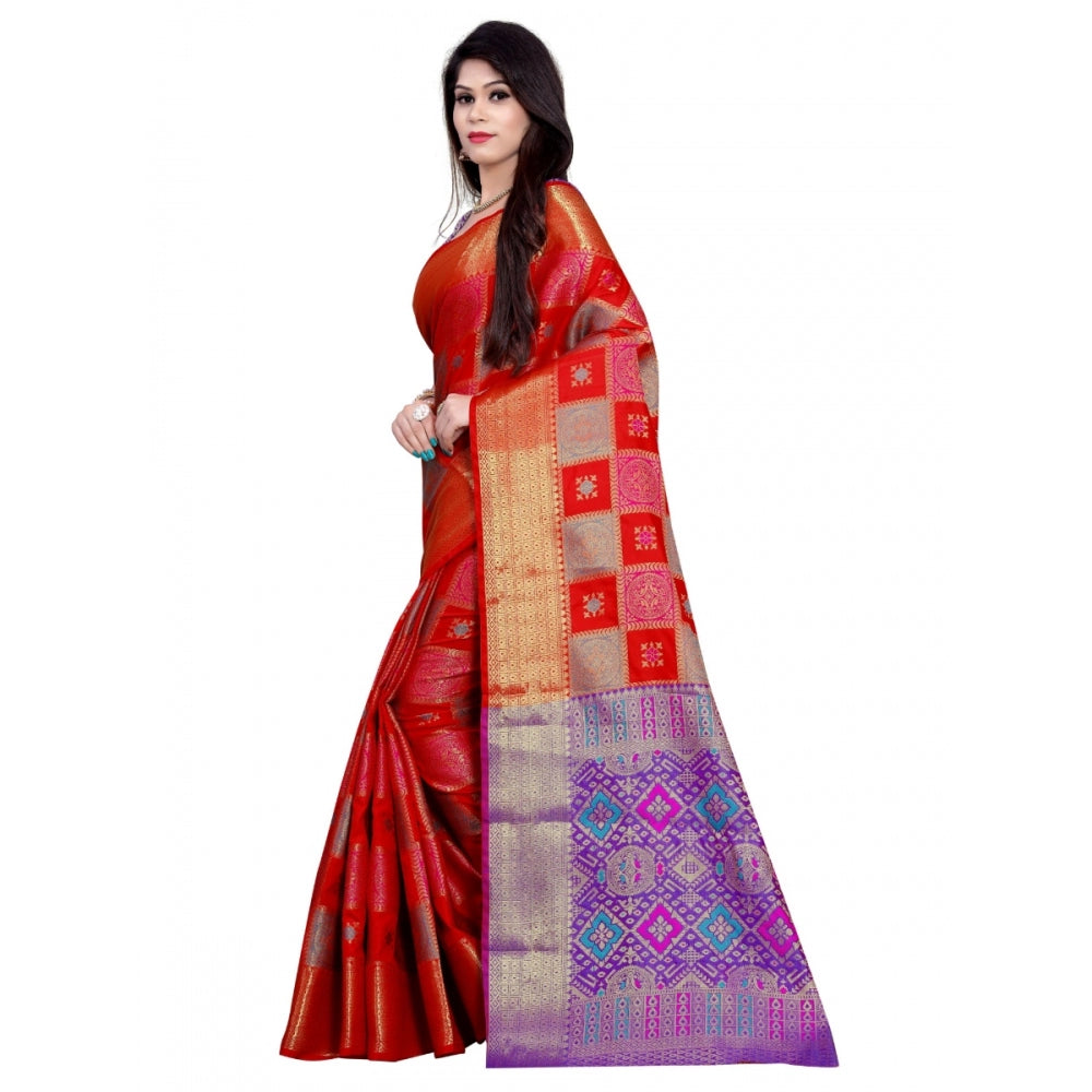 Clasymist Women's Banarasi Silk Saree With Blouse (Red, 5-6 Mtrs)