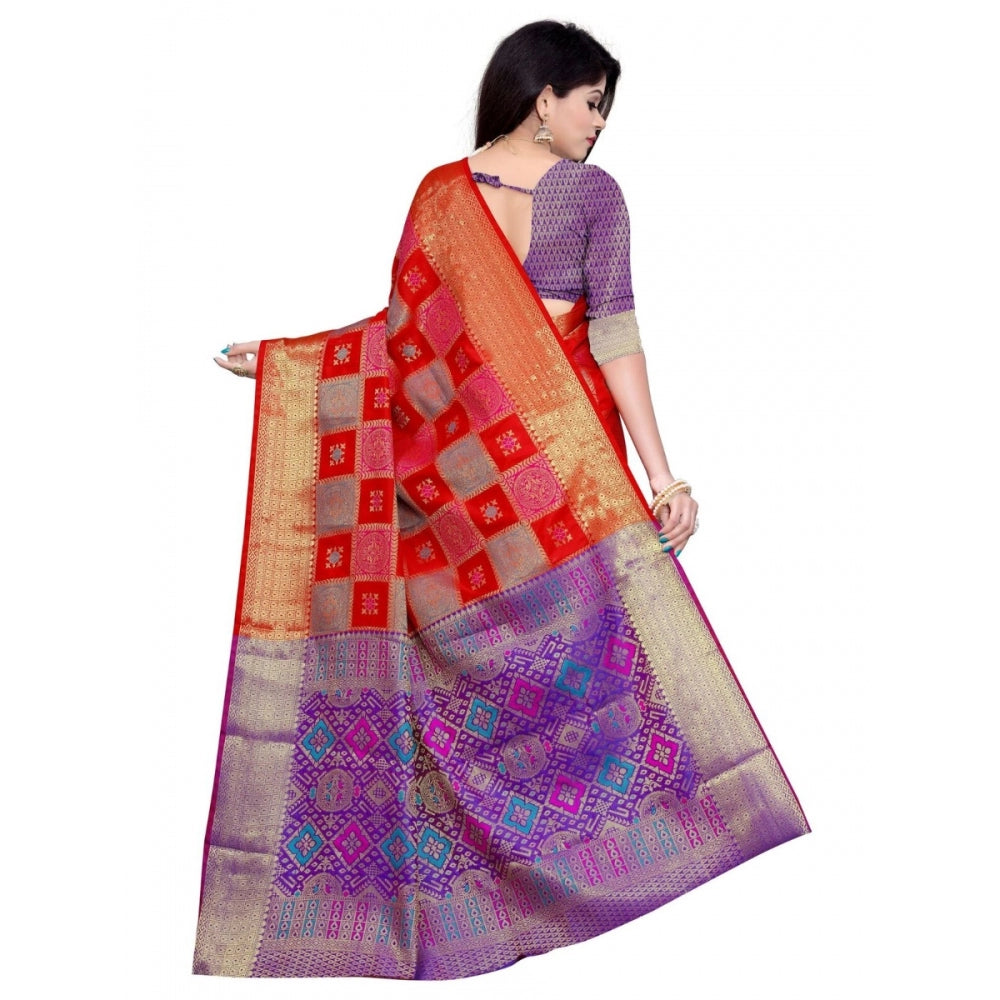 Clasymist Women's Banarasi Silk Saree With Blouse (Red, 5-6 Mtrs)