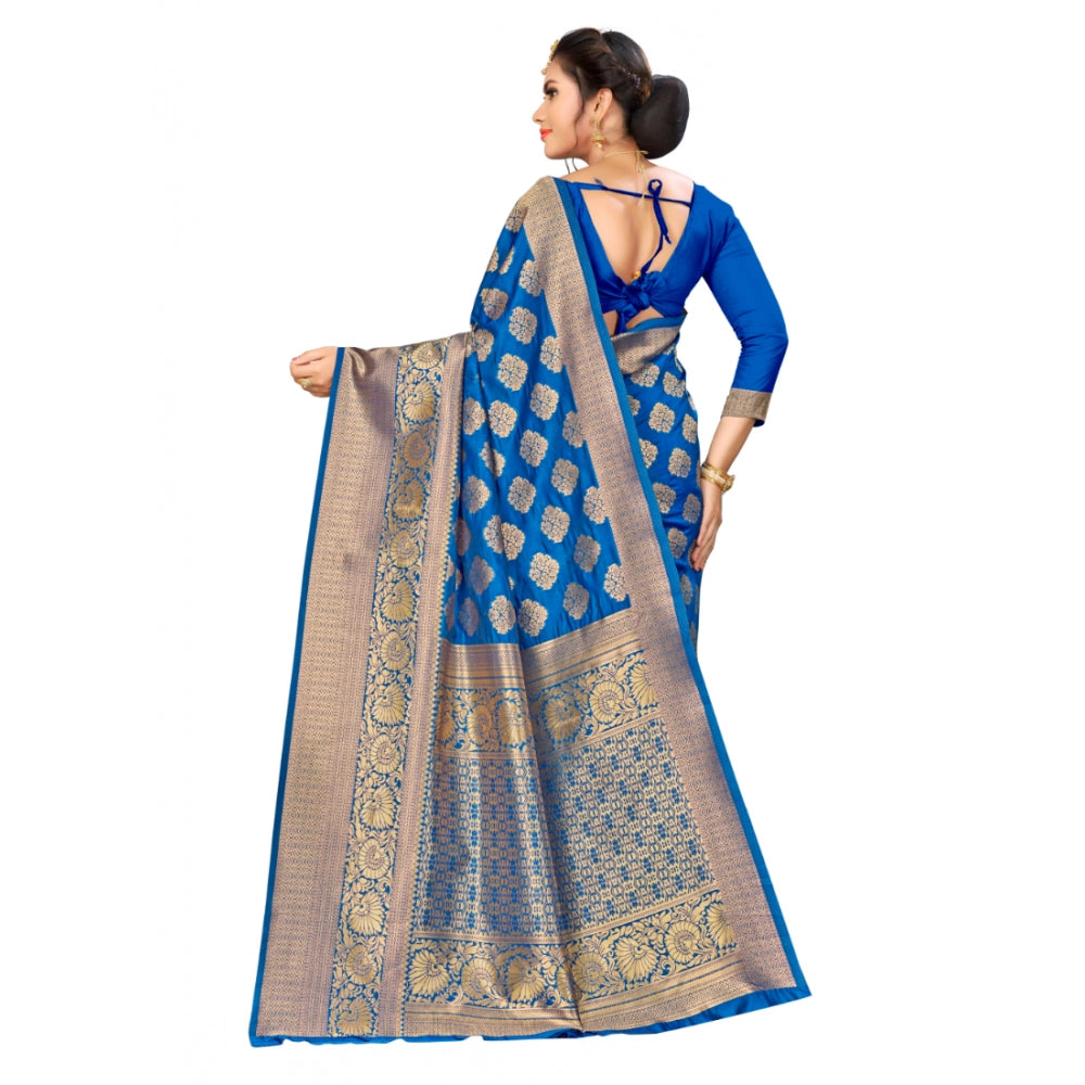 Clasymist Women's Banarasi silk Saree with Blouse (Blue, 5-6mtr)